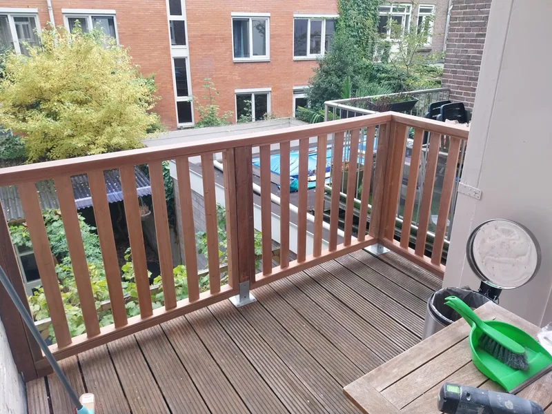 Hardwood balcony railing on an Amsterdam rear house