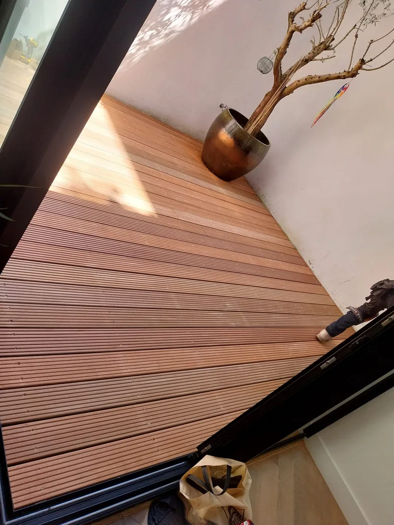 The same patio with the hardwood decking completed