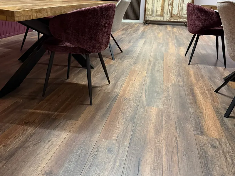 Wide rustic wooden planks in an office